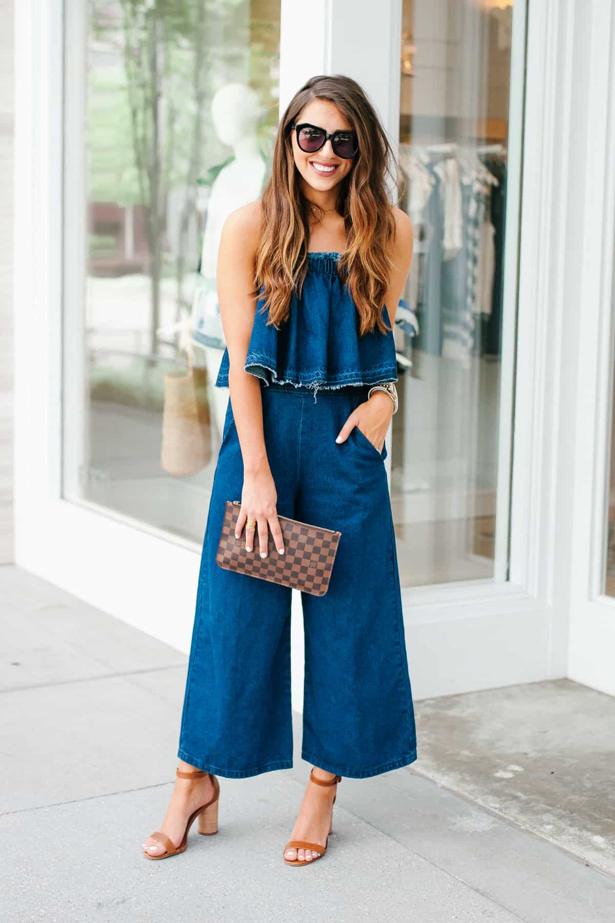 Dress Up Buttercup, Dede Raad, Houston blogger, fashion blogger, J.O.A. Strapless Crop Denim Jumpsuit, Denim on Denim Jumpsuit