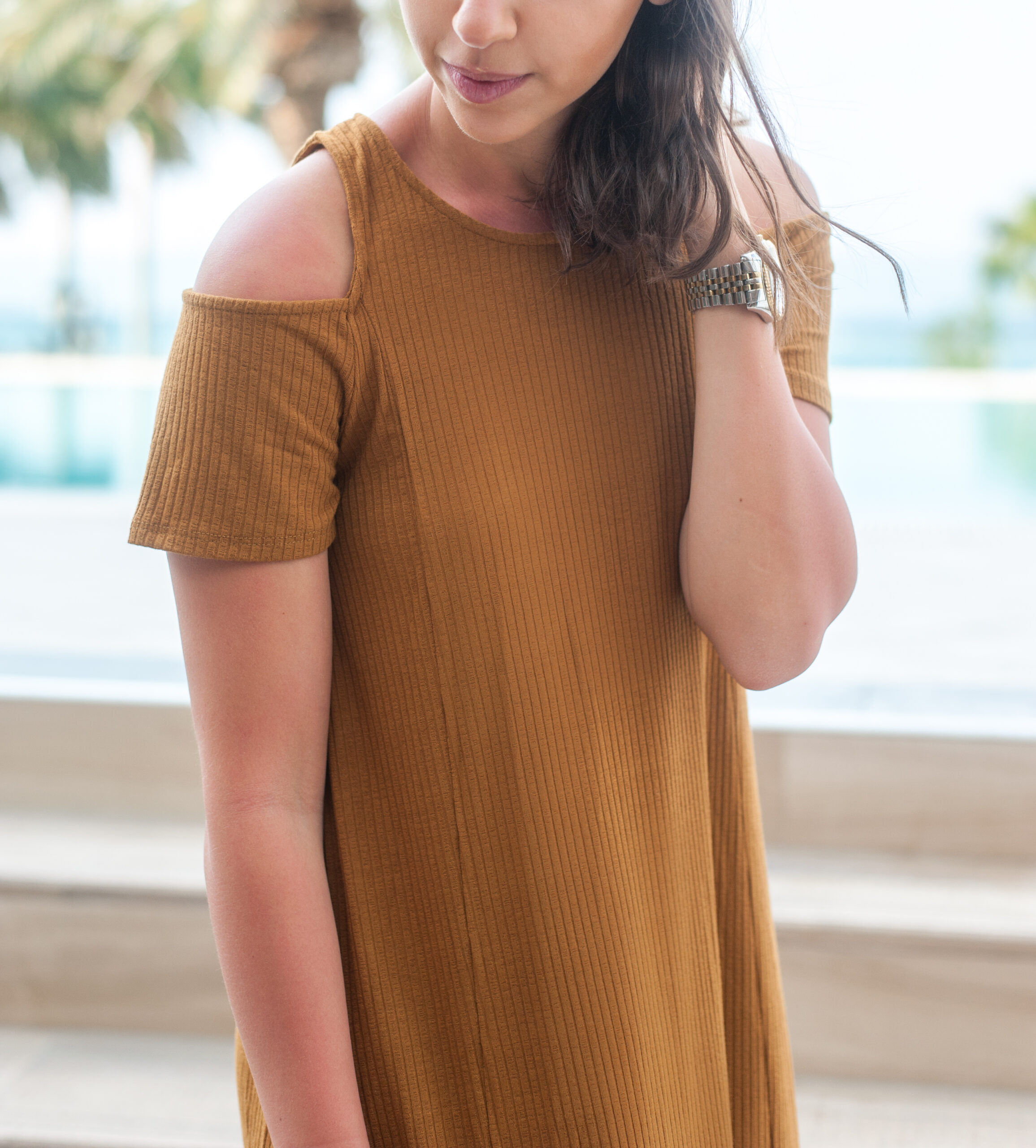 Dress Up Buttercup | Houston Fashion Blog - Dede Raad | Lush Cold Shoulder Rib Knit Shift Dress