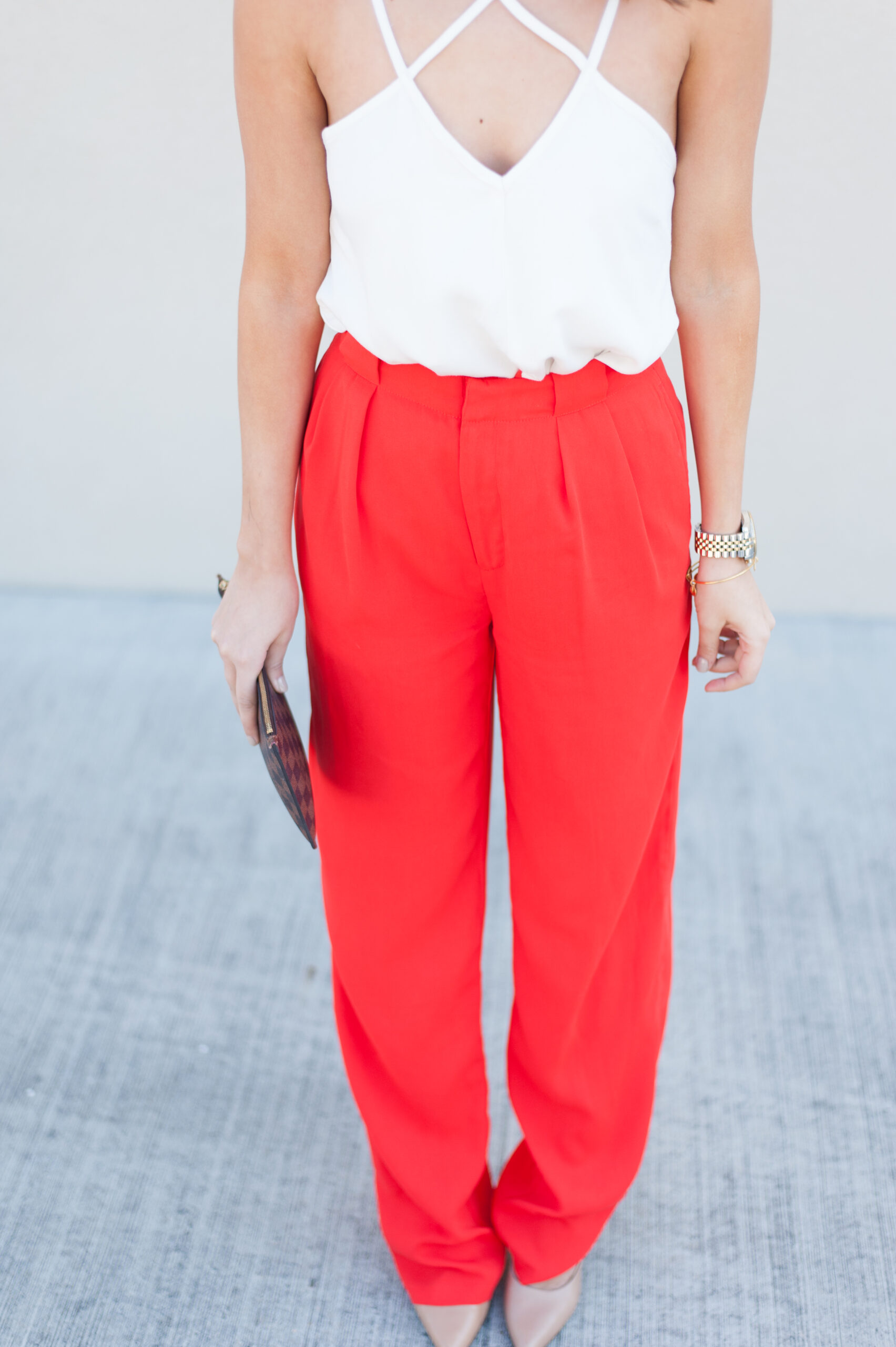 Dress Up Buttercup | Houston Fashion Blog - Dede Raad | Red Wide Leg Criss Cross Tank